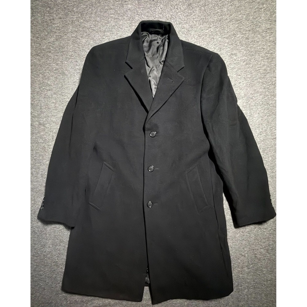 Perry Ellis Portfolio Overcoat Mens 42R Black Lined Notch Lapel Single Breasted